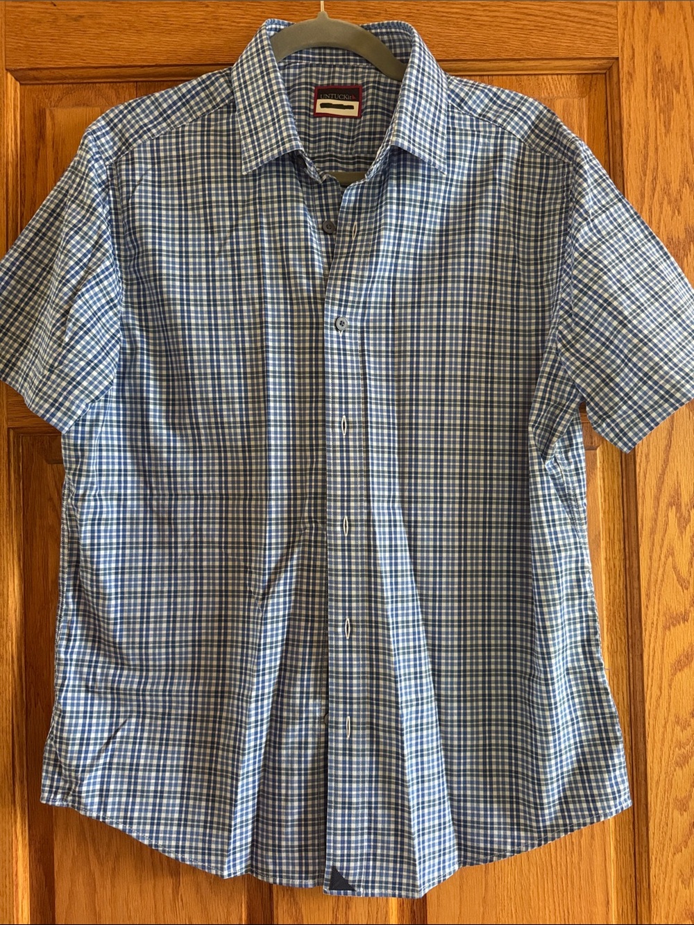 UNTuckit Short-Sleeve Blue Plaid Button-Up Shirt